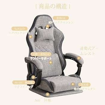 リクライニング グレー 椅子 ファブリック 疲れないゲーミングチェア ファブリックチェア リクライニング